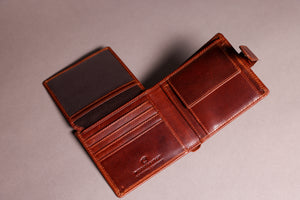 Woodbridge Men's Bifold Dark Tan Leather Wallet With Coin Pocket