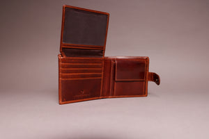 Woodbridge Men's Bifold Dark Tan Leather Wallet With Coin Pocket