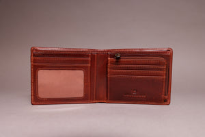 Woodbridge Men's Bifold Dark Tan Leather Wallet With Big Coin Pocket