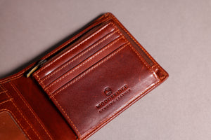 Woodbridge Men's Bifold Dark Tan Leather Wallet With Big Coin Pocket