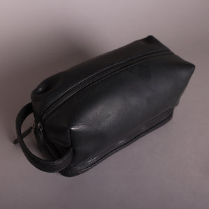 Woodbridge Black Leather Wash Bag